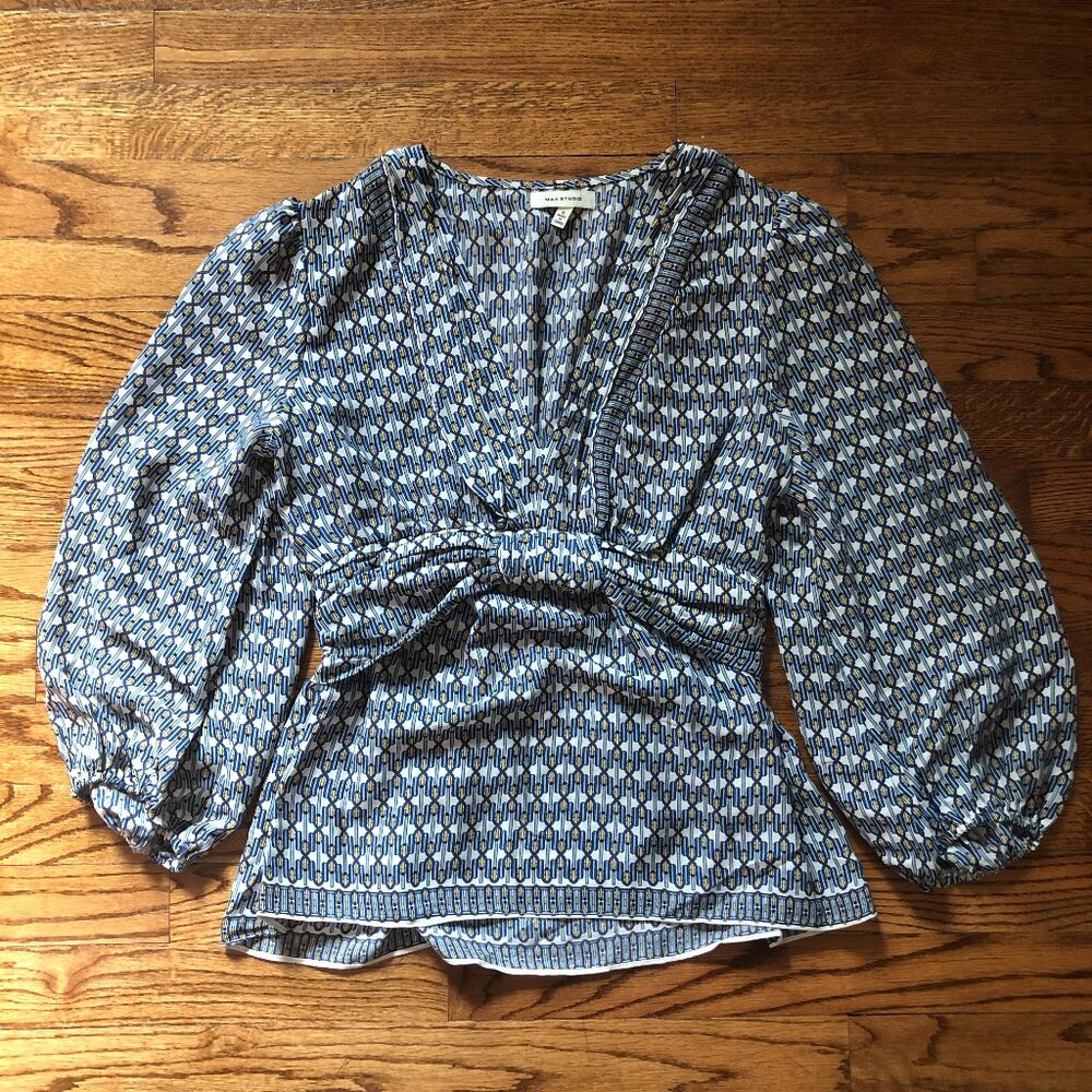 Blue and yellow patterned blouse